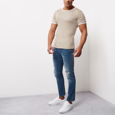 Stone muscle fit ribbed T-shirt